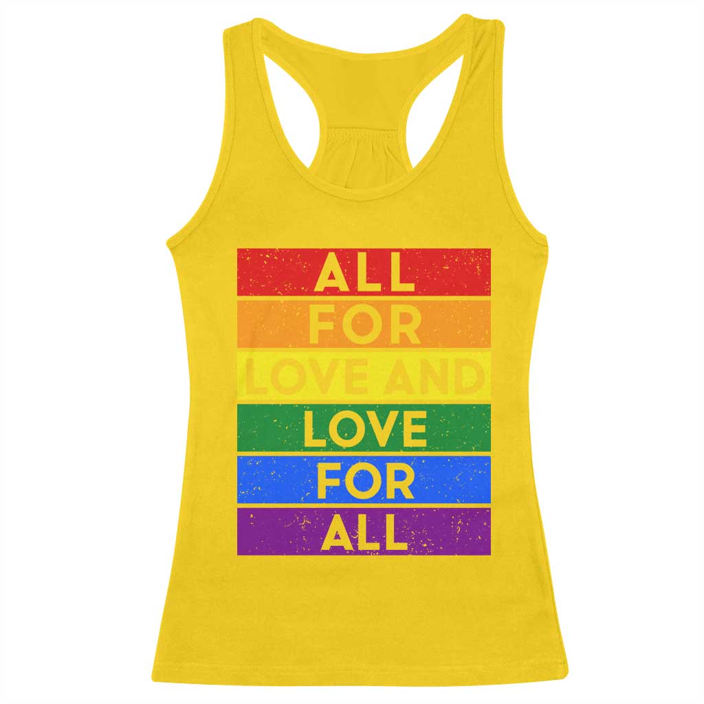 Vintage All For Love And Love For All Racerback Tank Top Pride Month Rainbow Graphic