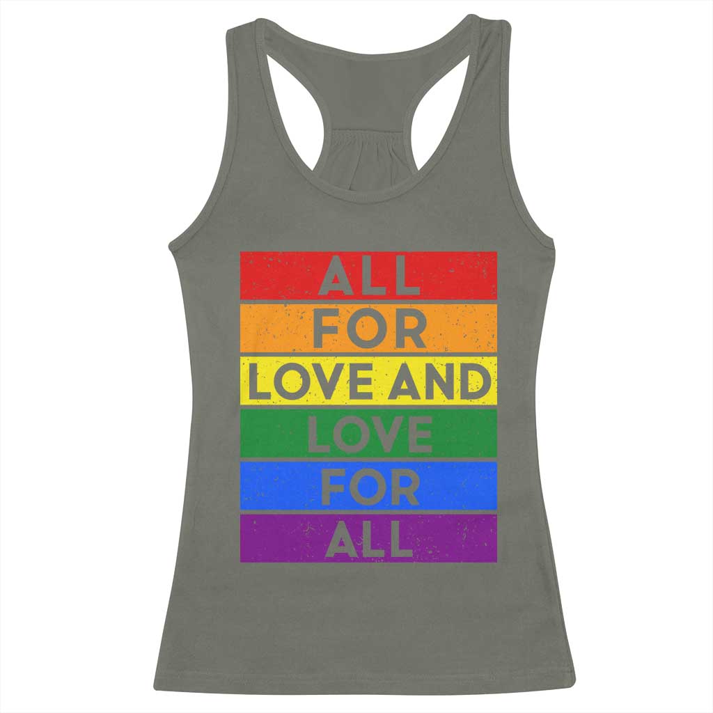 Vintage All For Love And Love For All Racerback Tank Top Pride Month Rainbow Graphic