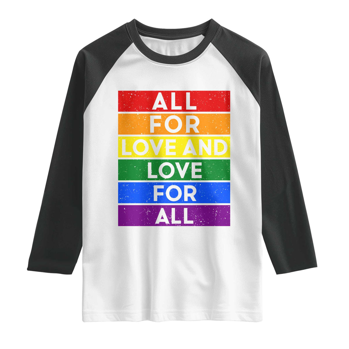 Vintage All For Love And Love For All Raglan Shirt Pride Month Rainbow Graphic