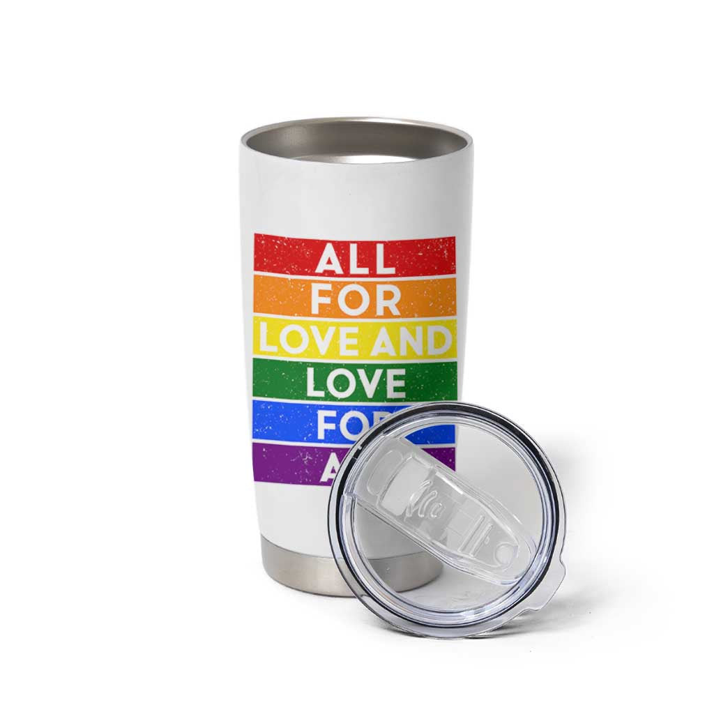 Vintage All For Love And Love For All Tumbler Cup Pride Month Rainbow Graphic