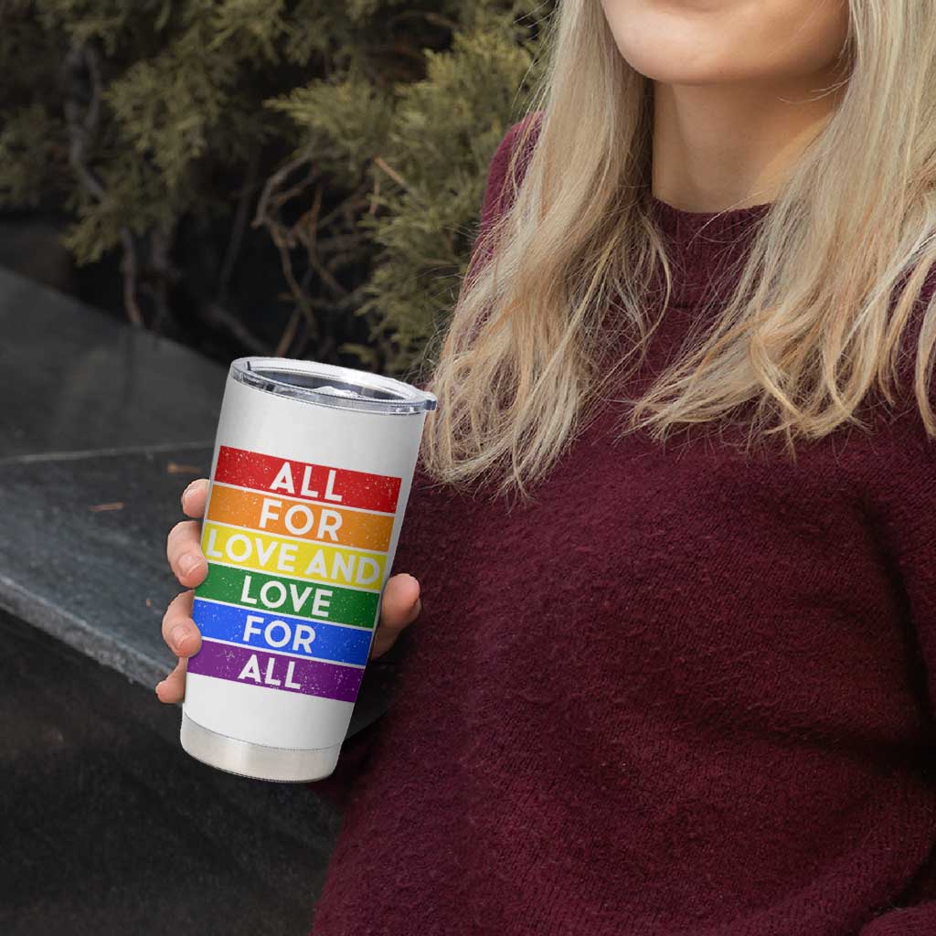 Vintage All For Love And Love For All Tumbler Cup Pride Month Rainbow Graphic