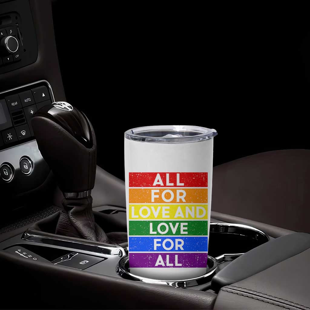 Vintage All For Love And Love For All Tumbler Cup Pride Month Rainbow Graphic
