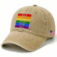 Vintage All For Love And Love For All Washed Cotton Baseball Cap Pride Month Rainbow Graphic