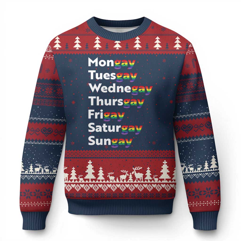 Rainbow Days Of The Week Mongay Tuesgay Ugly Christmas Sweater Funny LGBT Pride Month