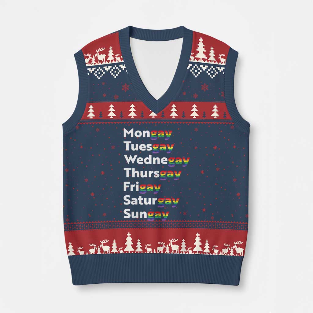 Rainbow Days Of The Week Mongay Tuesgay V-Neck Knit Sweater Vest Funny LGBT Pride Month