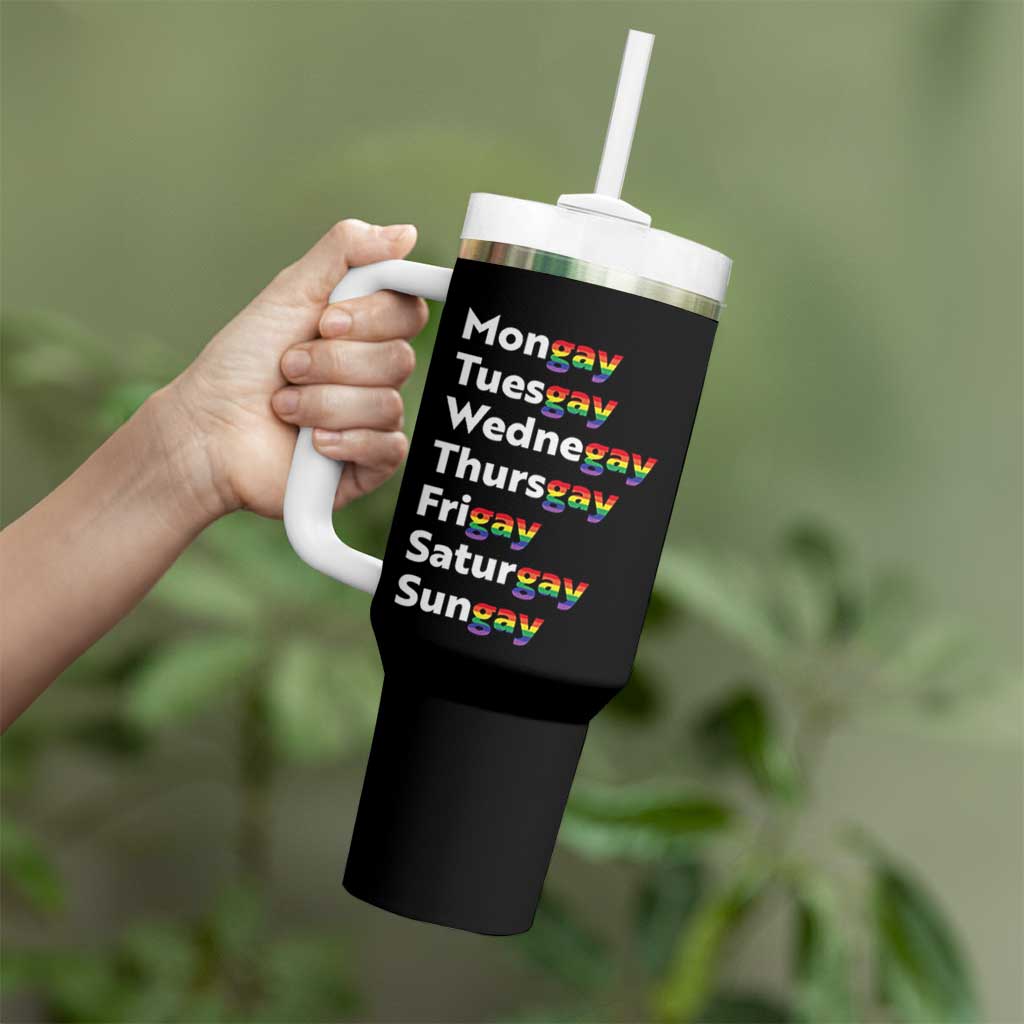 Rainbow Days Of The Week Mongay Tuesgay Tumbler With Handle Funny LGBT Pride Month