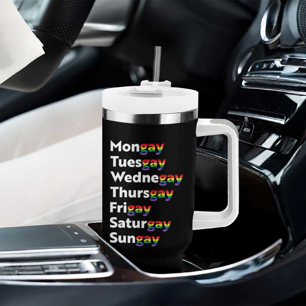 Rainbow Days Of The Week Mongay Tuesgay Tumbler With Handle Funny LGBT Pride Month