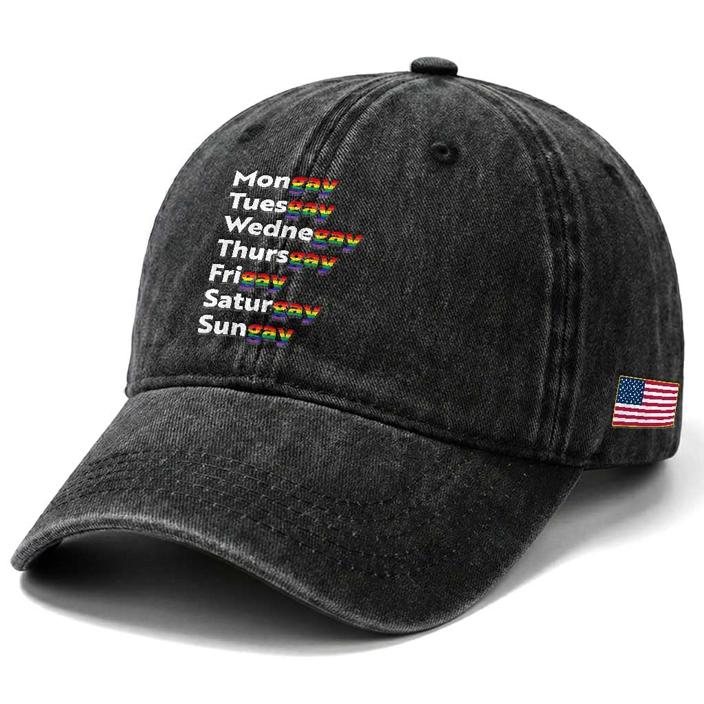 Rainbow Days Of The Week Mongay Tuesgay Washed Cotton Baseball Cap Funny LGBT Pride Month