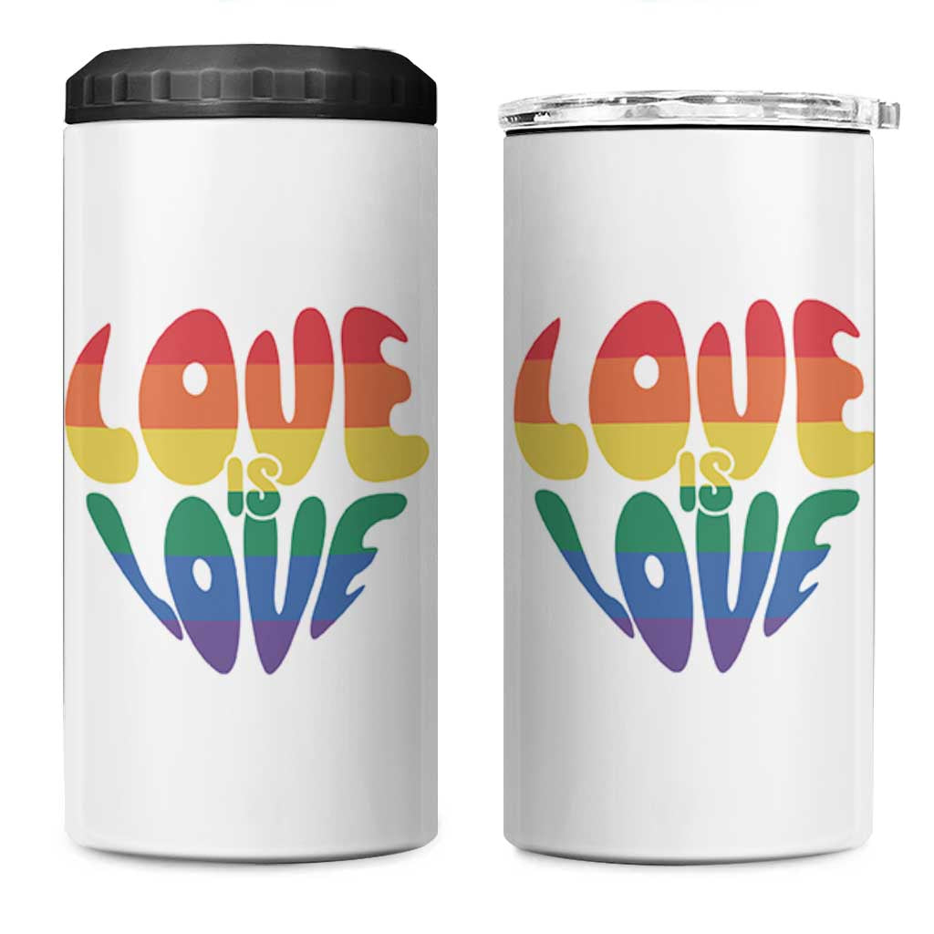 Love Is Love LGBTQ Pride 4 in 1 Can Cooler Tumbler Rainbow Flag Community