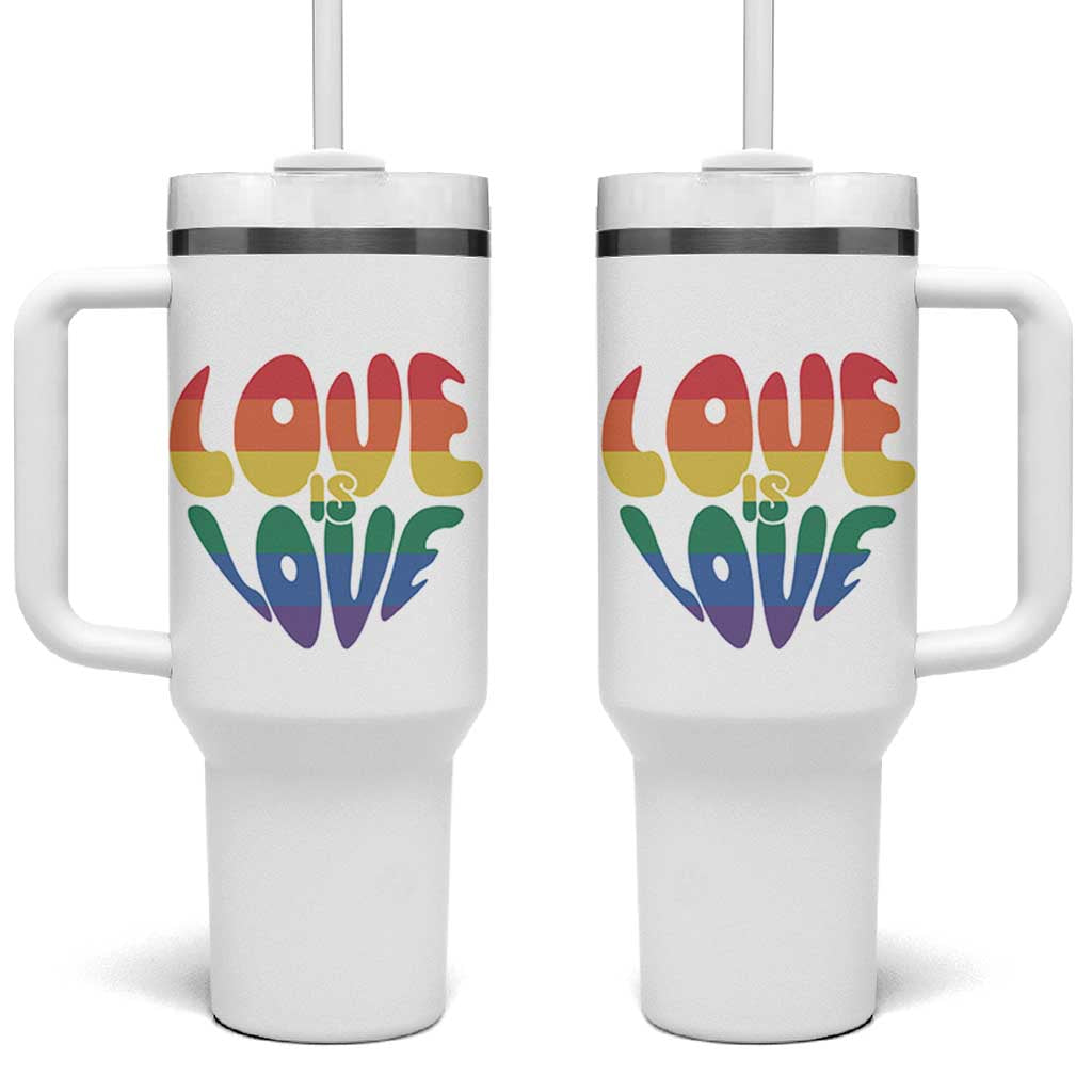 Love Is Love LGBTQ Pride Tumbler With Handle Rainbow Flag Community