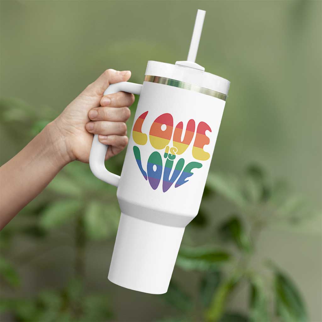 Love Is Love LGBTQ Pride Tumbler With Handle Rainbow Flag Community