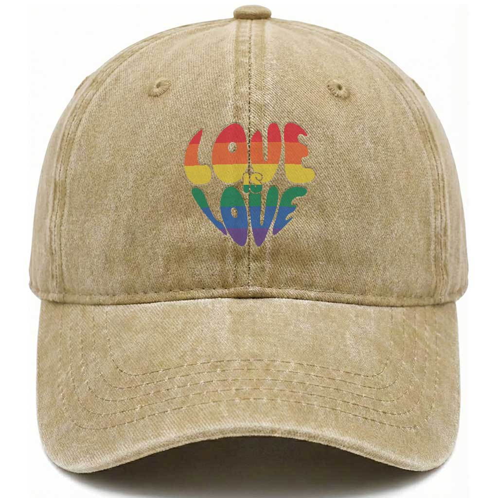 Love Is Love LGBTQ Pride Washed Cotton Baseball Cap Rainbow Flag Community