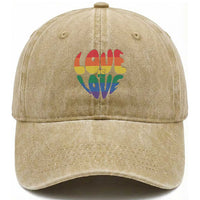 Love Is Love LGBTQ Pride Washed Cotton Baseball Cap Rainbow Flag Community