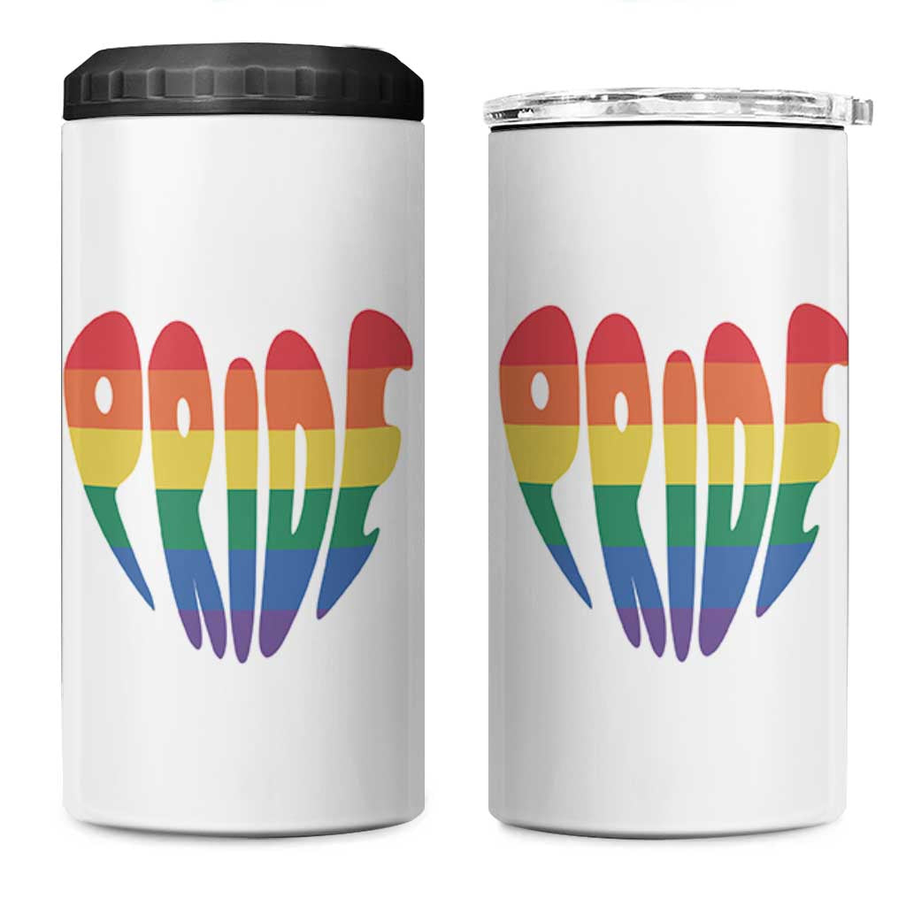 Rainbow Heart Pride 4 in 1 Can Cooler Tumbler LGBTQ Support Graphic