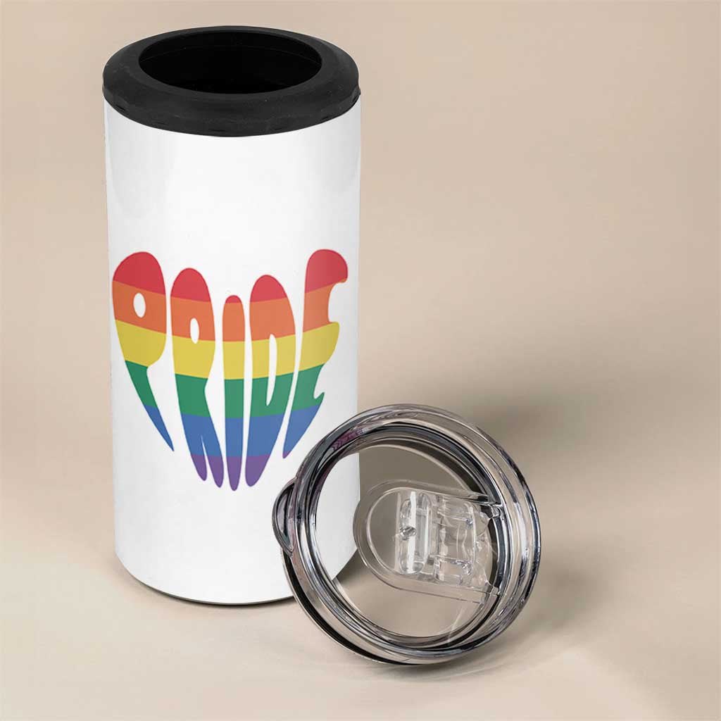 Rainbow Heart Pride 4 in 1 Can Cooler Tumbler LGBTQ Support Graphic