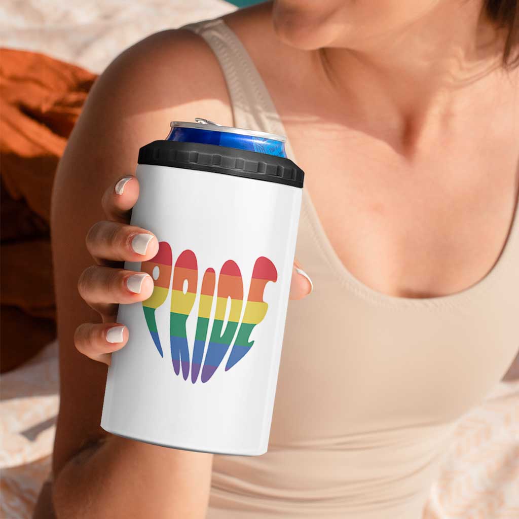 Rainbow Heart Pride 4 in 1 Can Cooler Tumbler LGBTQ Support Graphic