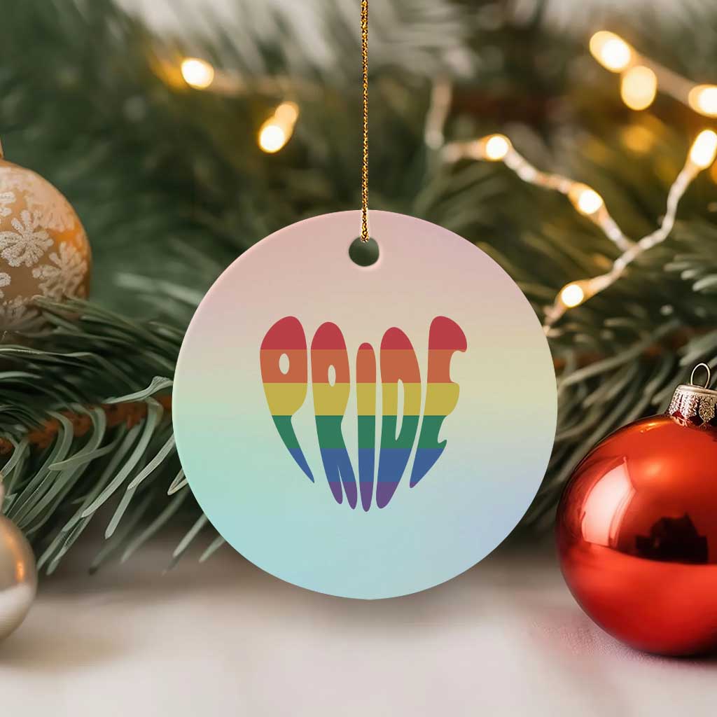 Rainbow Heart Pride Ceramic Ornament LGBTQ Support Graphic