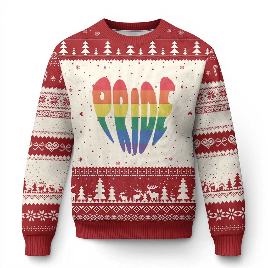 Rainbow Heart Pride Ugly Christmas Sweater LGBTQ Support Graphic