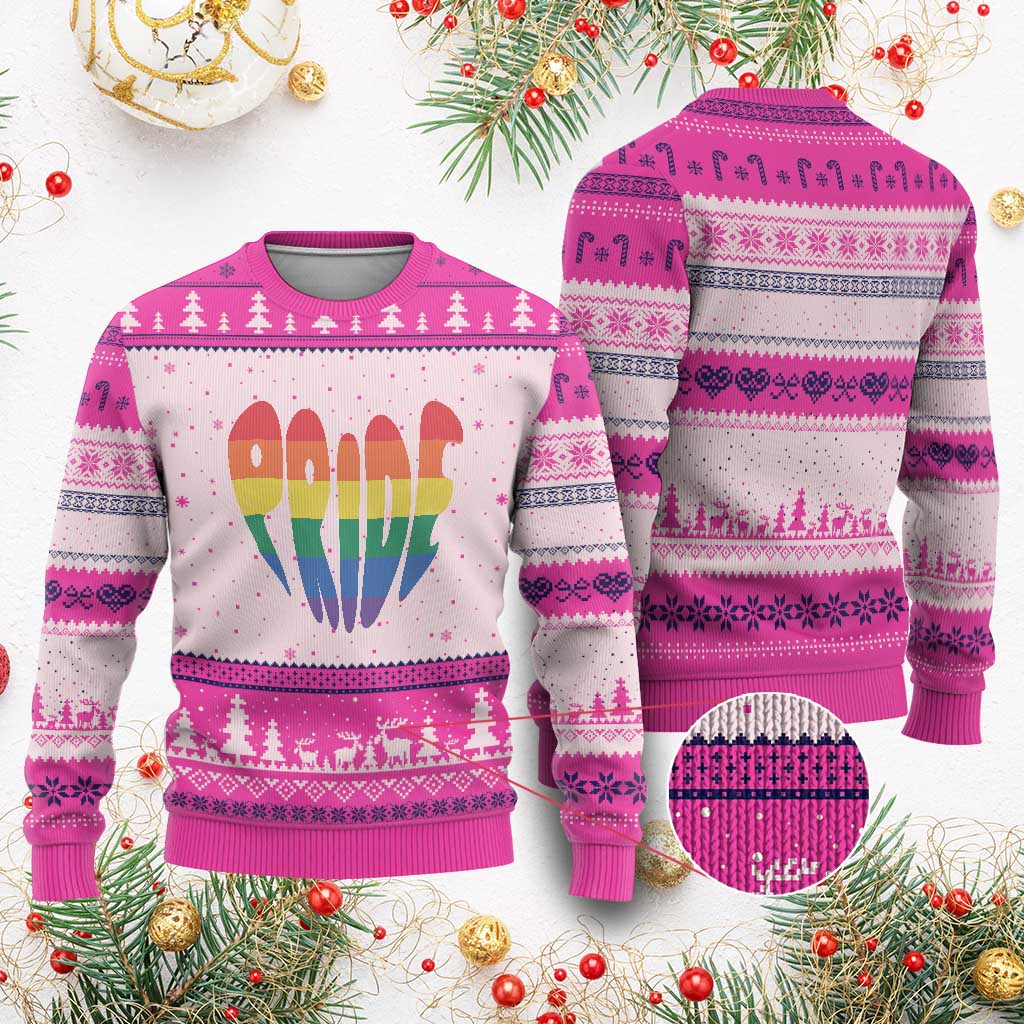 Rainbow Heart Pride Ugly Christmas Sweater LGBTQ Support Graphic