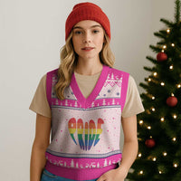 Rainbow Heart Pride V-Neck Knit Sweater Vest LGBTQ Support Graphic