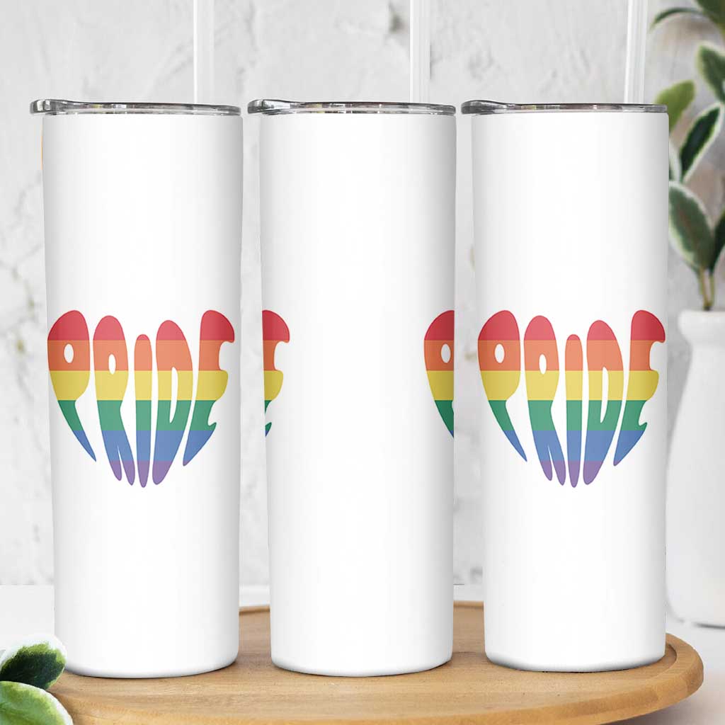 Rainbow Heart Pride Skinny Tumbler LGBTQ Support Graphic