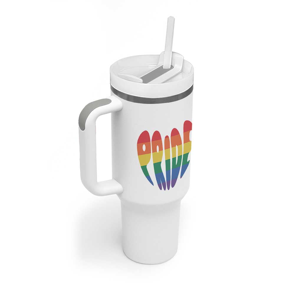 Rainbow Heart Pride Tumbler With Handle LGBTQ Support Graphic