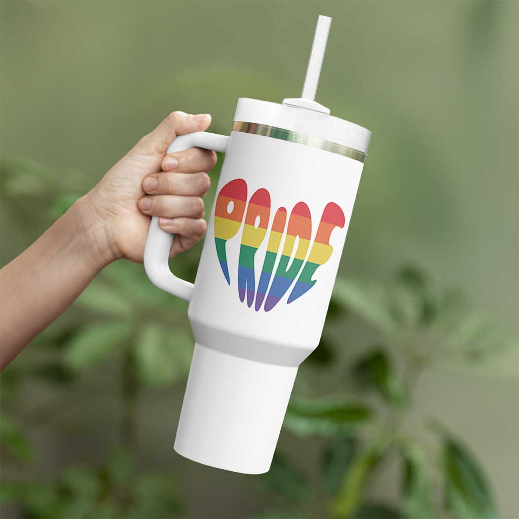 Rainbow Heart Pride Tumbler With Handle LGBTQ Support Graphic