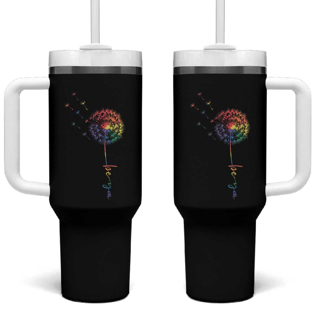 Be You LGBT Rainbow Dandelion Tumbler With Handle Pride Month Support