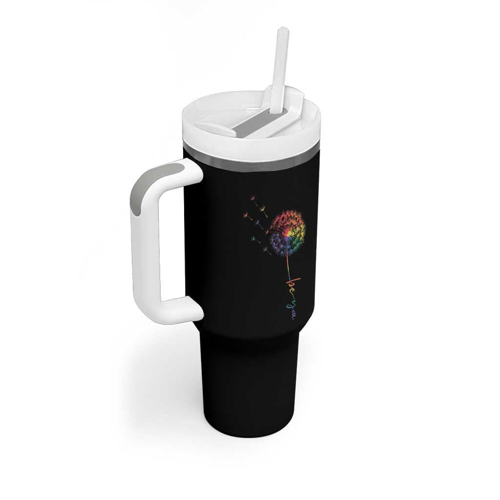 Be You LGBT Rainbow Dandelion Tumbler With Handle Pride Month Support