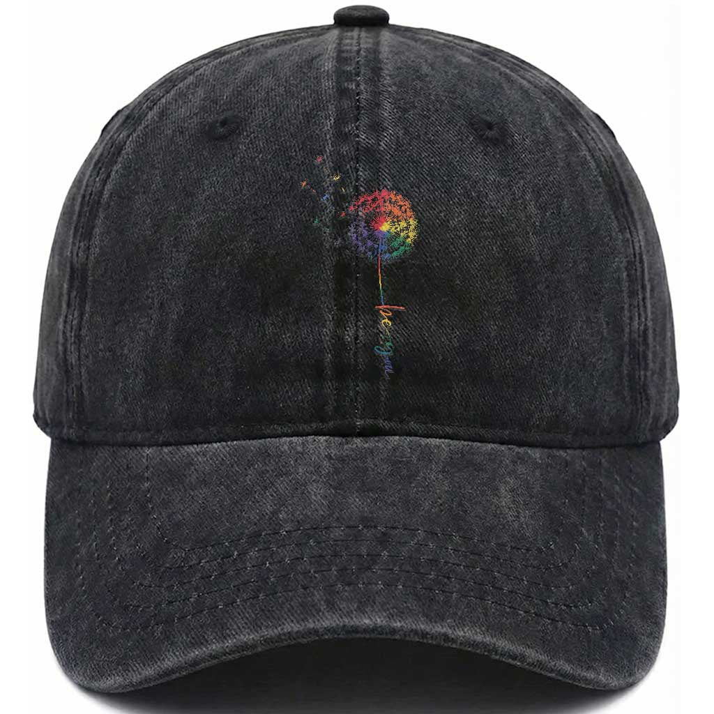 Be You LGBT Rainbow Dandelion Washed Cotton Baseball Cap Pride Month Support