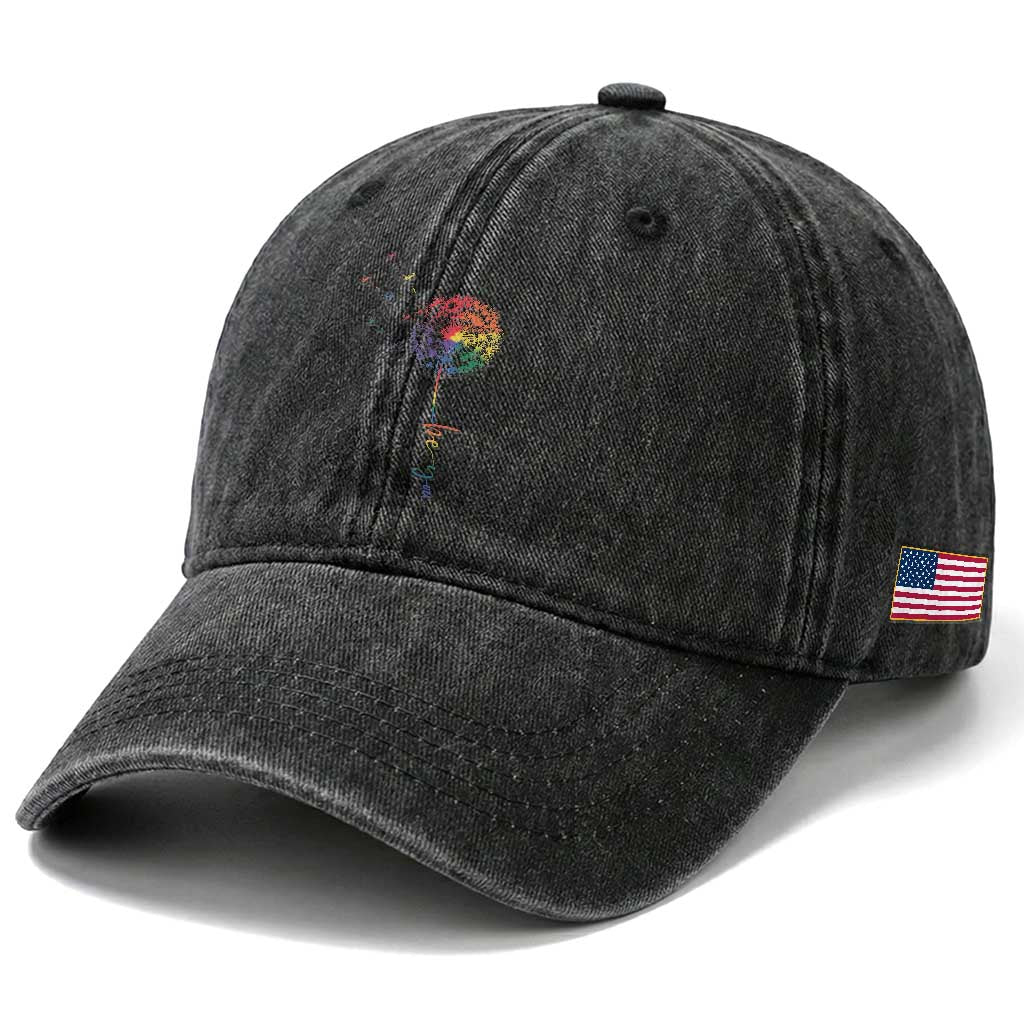 Be You LGBT Rainbow Dandelion Washed Cotton Baseball Cap Pride Month Support