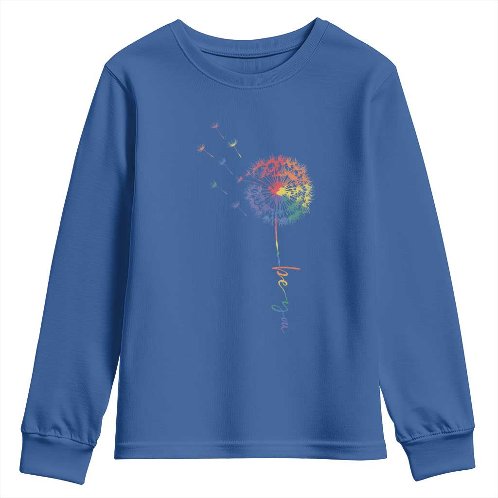 Be You LGBT Rainbow Dandelion Youth Sweatshirt Pride Month Support