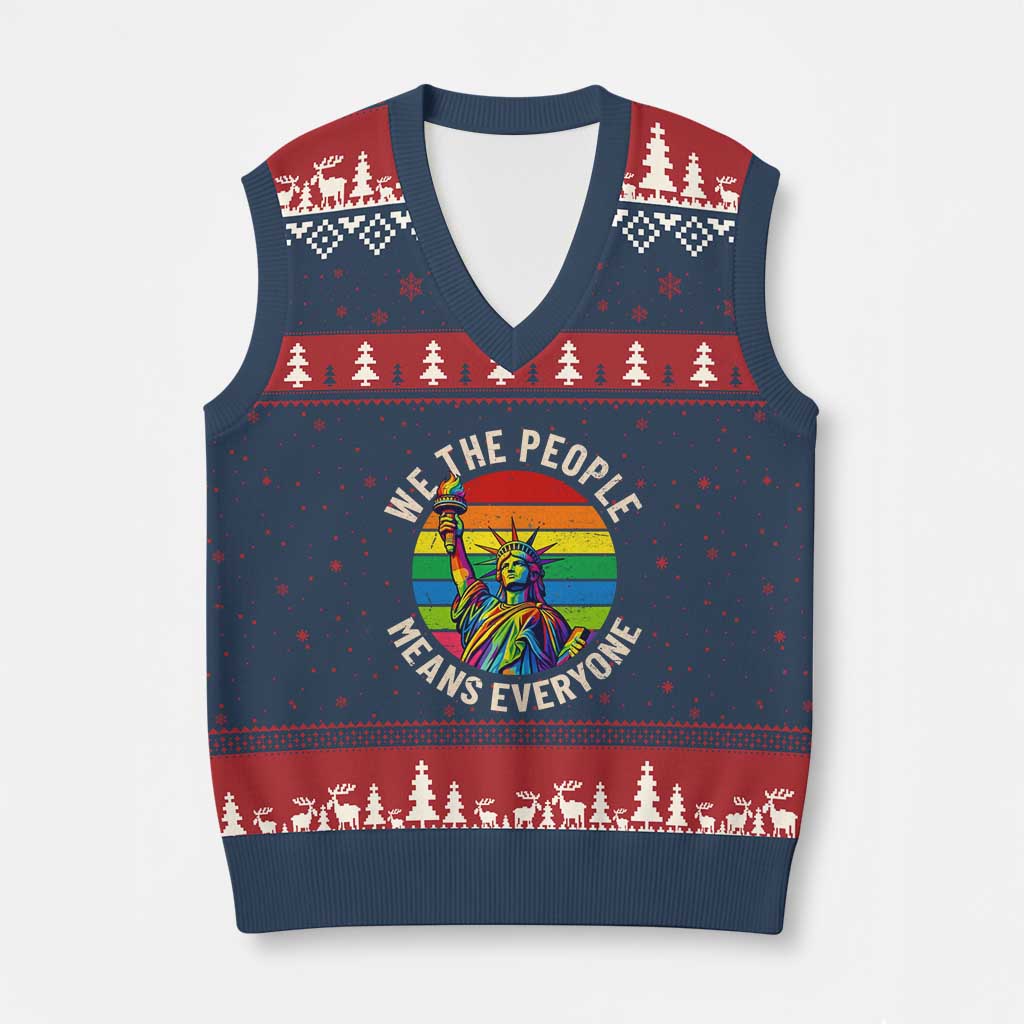 Rainbow Statue Of Liberty LGBTQ Pride V-Neck Knit Sweater Vest We The People Means Everyone