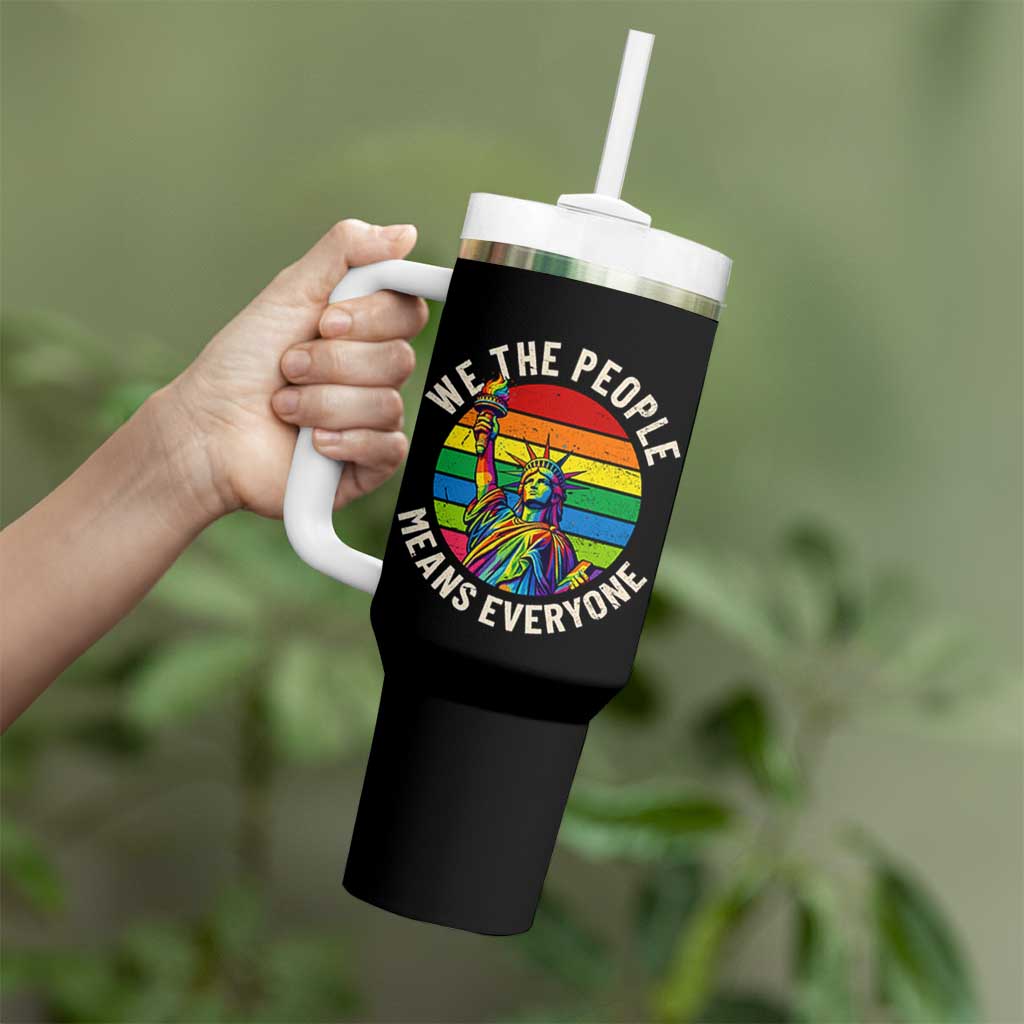 Rainbow Statue Of Liberty LGBTQ Pride Tumbler With Handle We The People Means Everyone