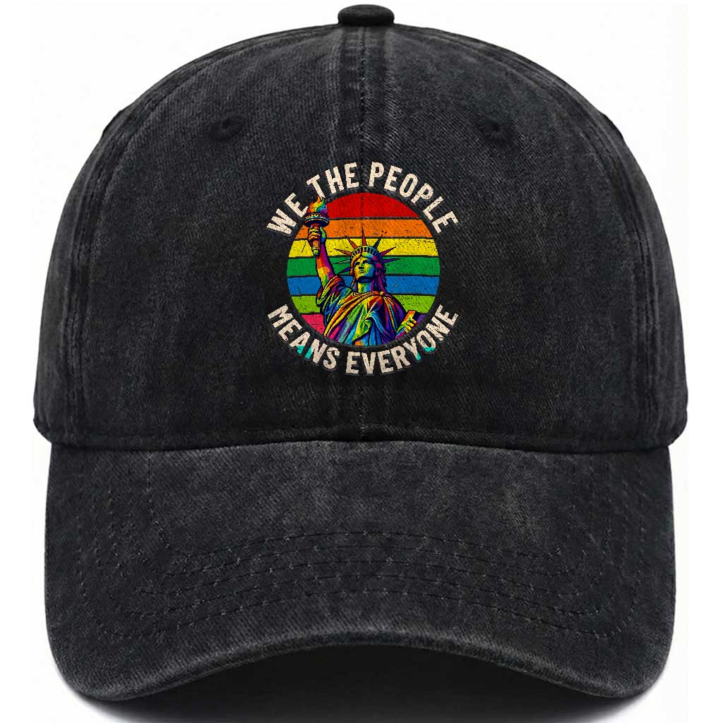 Rainbow Statue Of Liberty LGBTQ Pride Washed Cotton Baseball Cap We The People Means Everyone