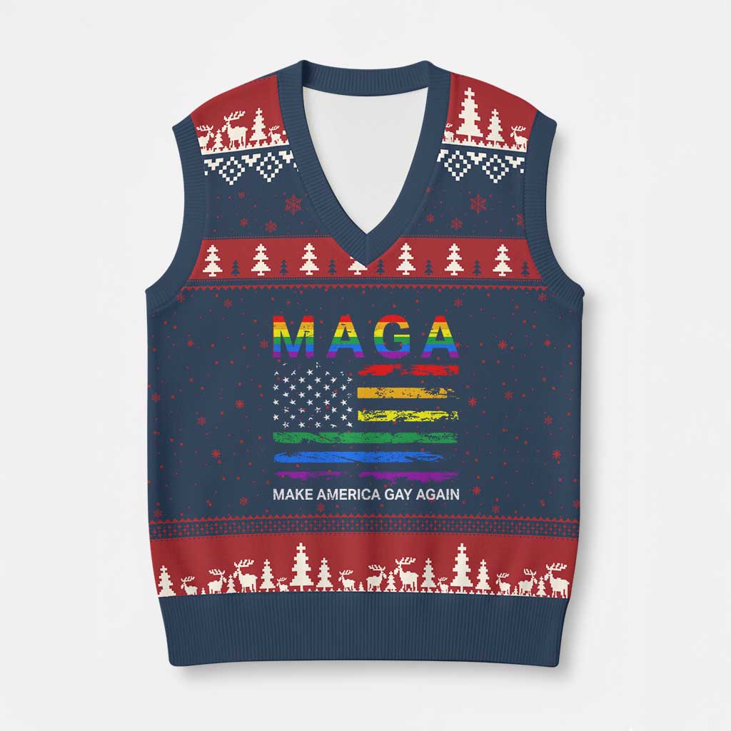 Make America Gay Again LGBTQ Pride V-Neck Knit Sweater Vest Funny Political Pride Graphic