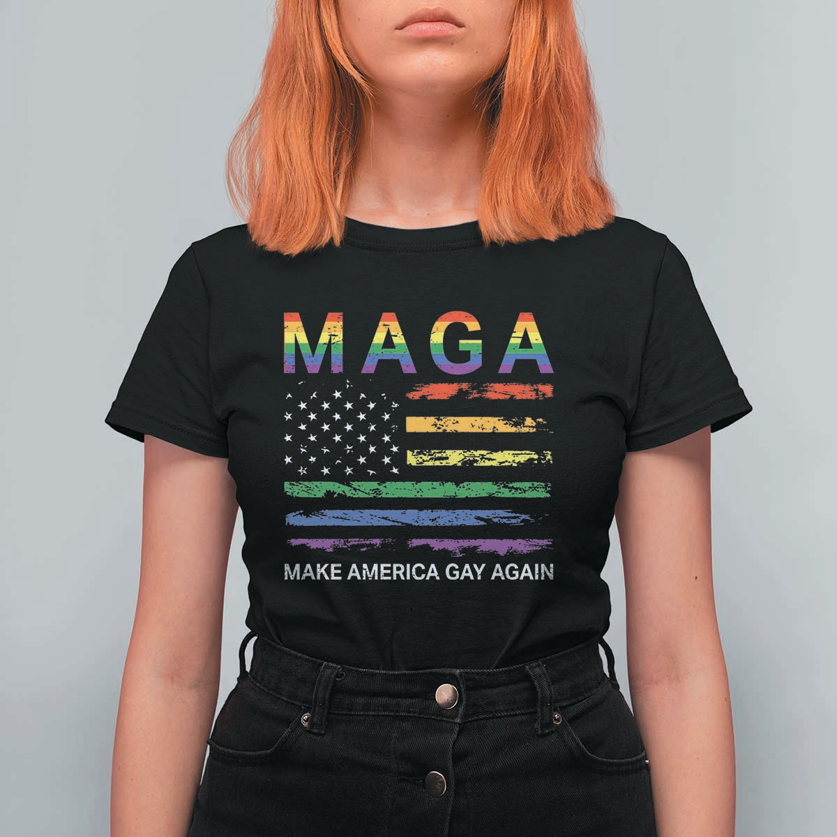 Make America Gay Again LGBTQ Pride T Shirt For Women Funny Political Pride Graphic