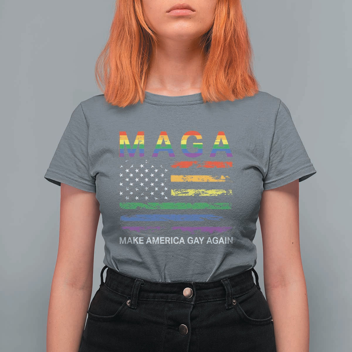 Make America Gay Again LGBTQ Pride T Shirt For Women Funny Political Pride Graphic
