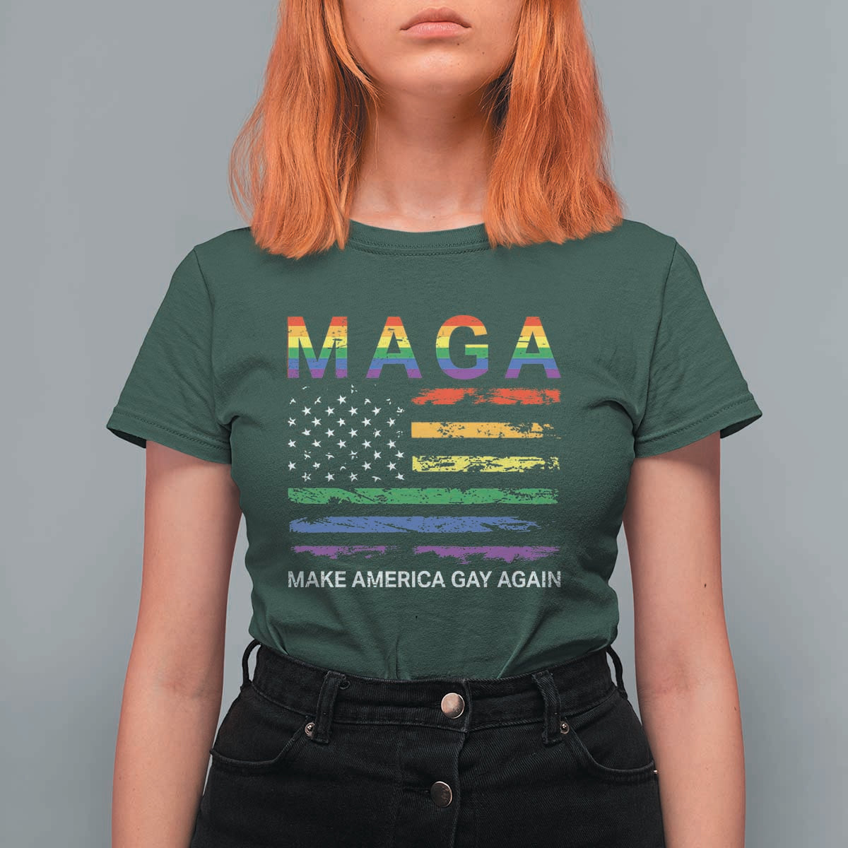 Make America Gay Again LGBTQ Pride T Shirt For Women Funny Political Pride Graphic