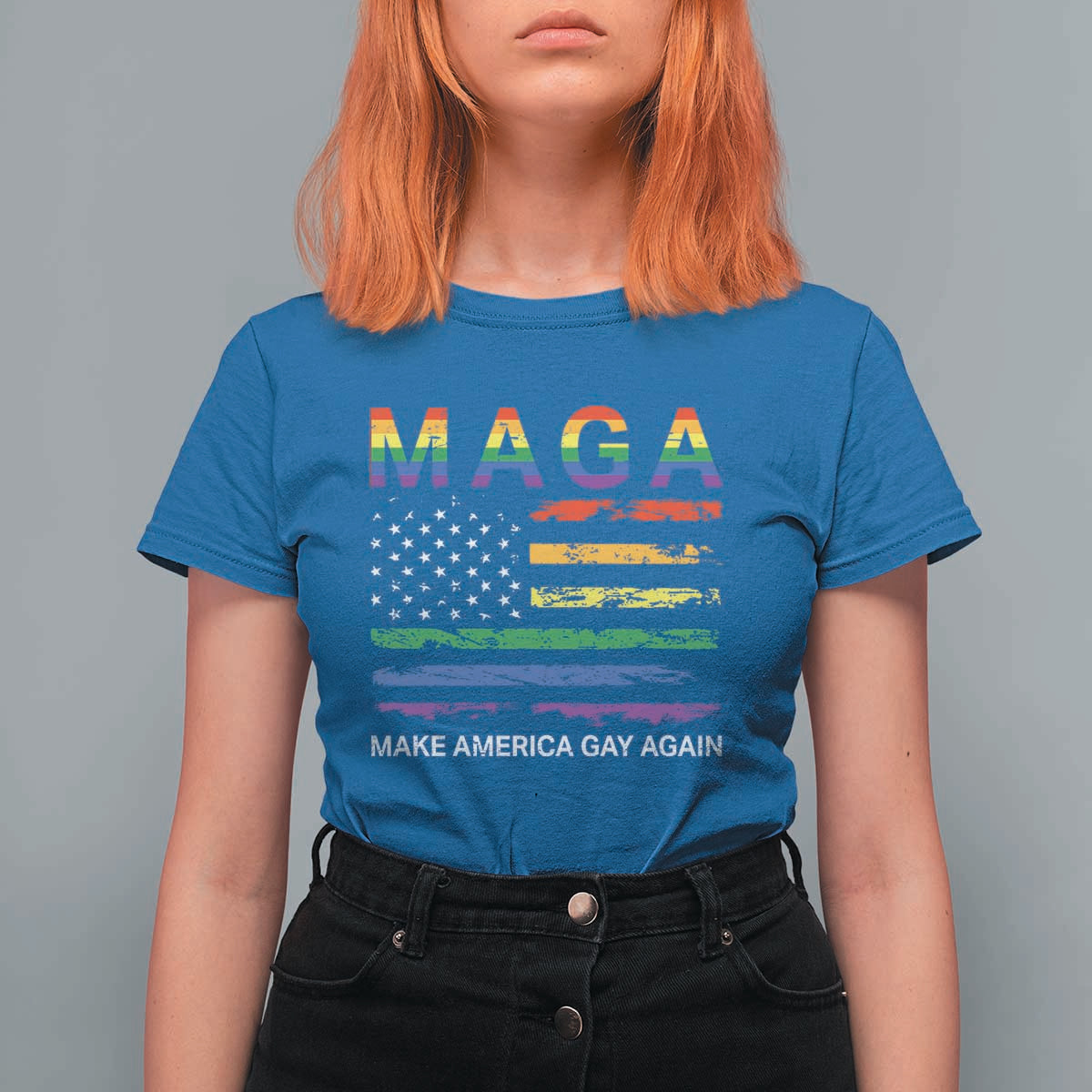 Make America Gay Again LGBTQ Pride T Shirt For Women Funny Political Pride Graphic
