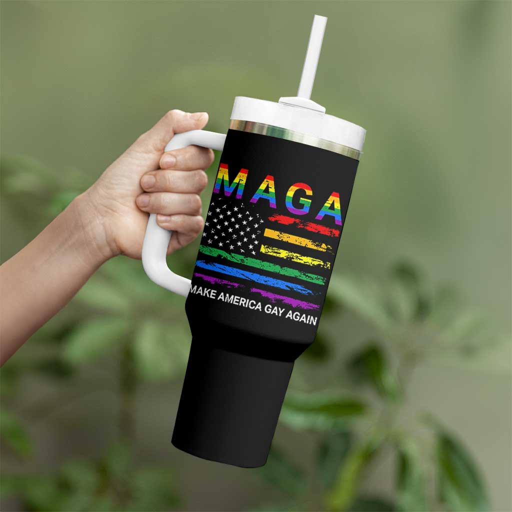 Make America Gay Again LGBTQ Pride Tumbler With Handle Funny Political Pride Graphic