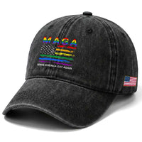 Make America Gay Again LGBTQ Pride Washed Cotton Baseball Cap Funny Political Pride Graphic