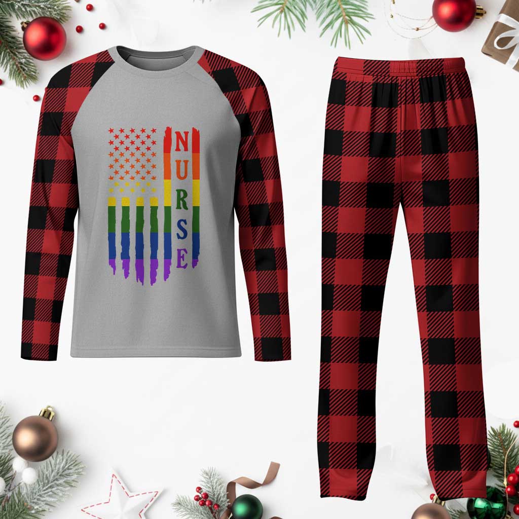 Rainbow RN Ally Pride Month Plaid Pajama Set LGBTQ Healthcare Worker