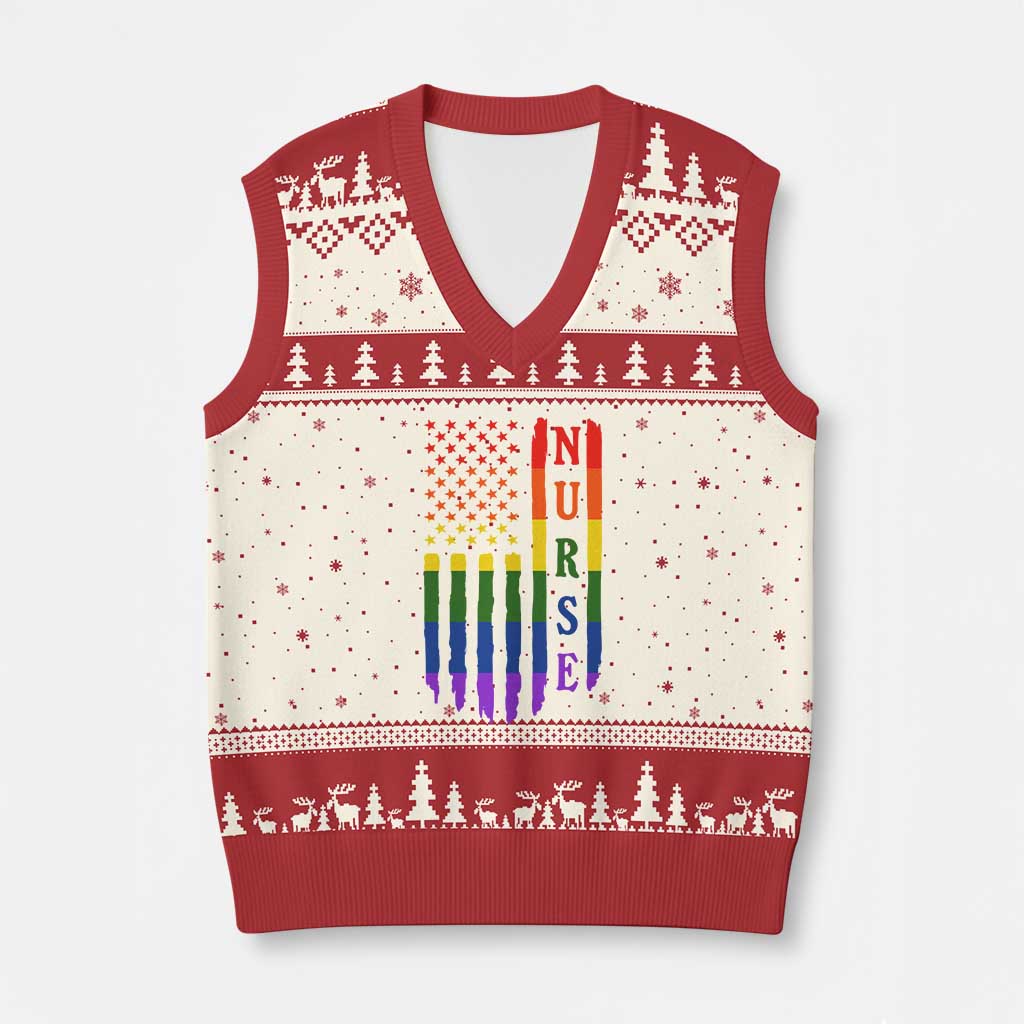 Rainbow RN Ally Pride Month V-Neck Knit Sweater Vest LGBTQ Healthcare Worker