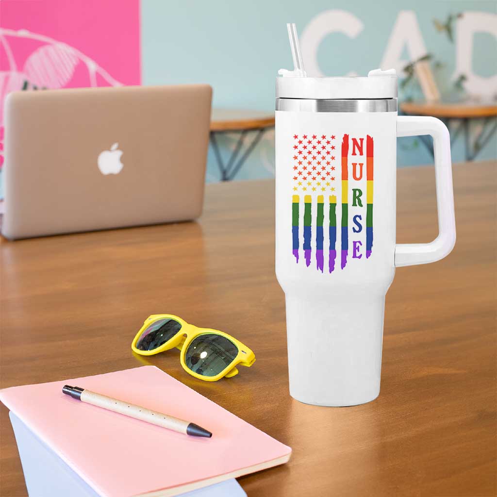 Rainbow RN Ally Pride Month Tumbler With Handle LGBTQ Healthcare Worker
