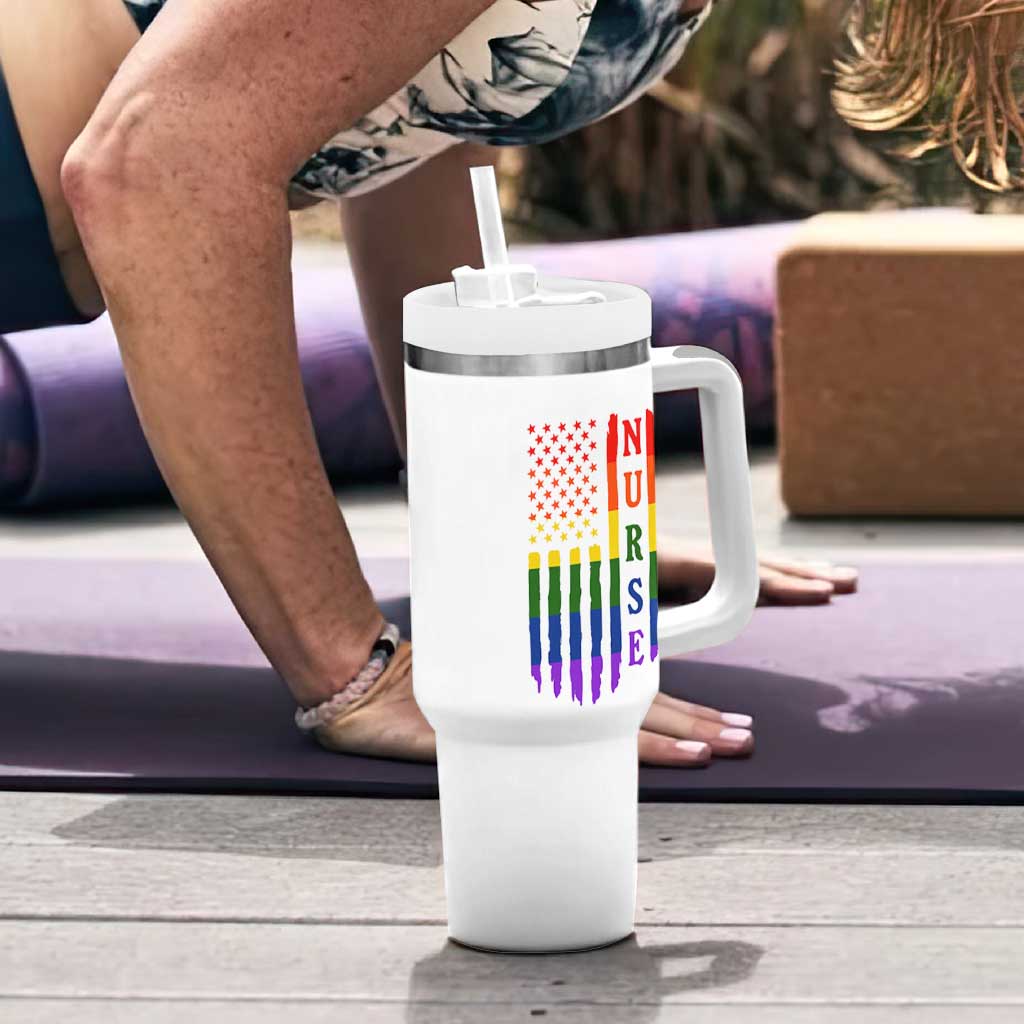 Rainbow RN Ally Pride Month Tumbler With Handle LGBTQ Healthcare Worker