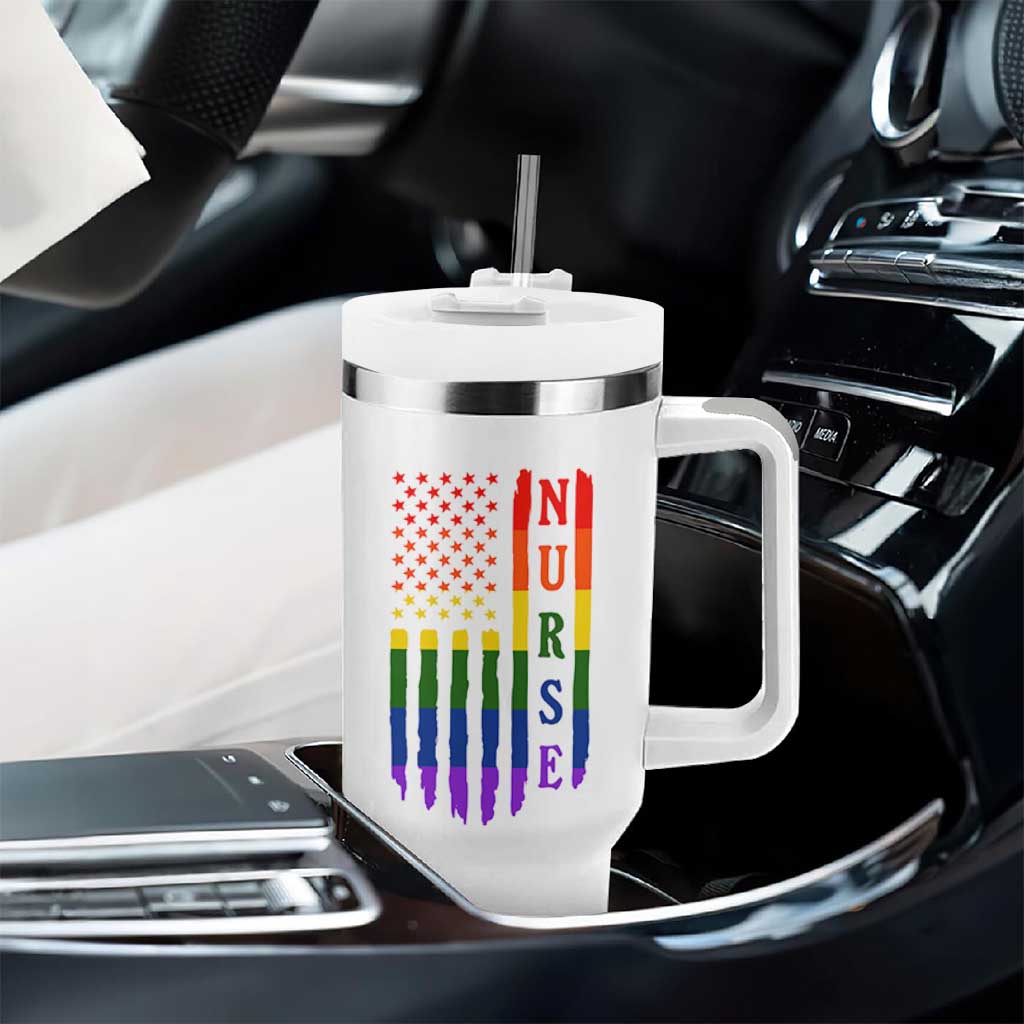 Rainbow RN Ally Pride Month Tumbler With Handle LGBTQ Healthcare Worker