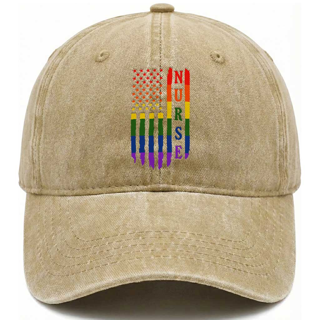 Rainbow RN Ally Pride Month Washed Cotton Baseball Cap LGBTQ Healthcare Worker