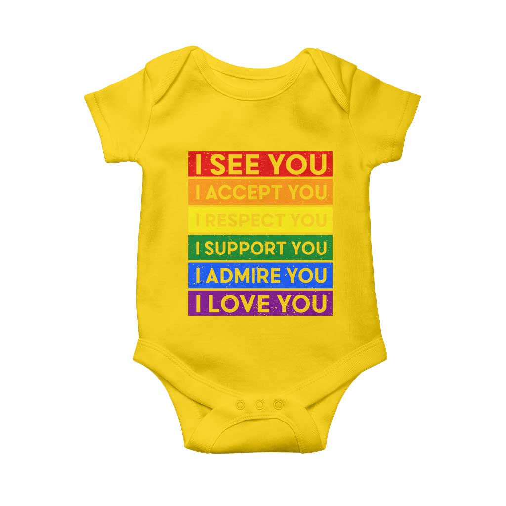 I See Accept Respect Support Admire Love You Baby Onesie LGBT Ally Pride Graphic