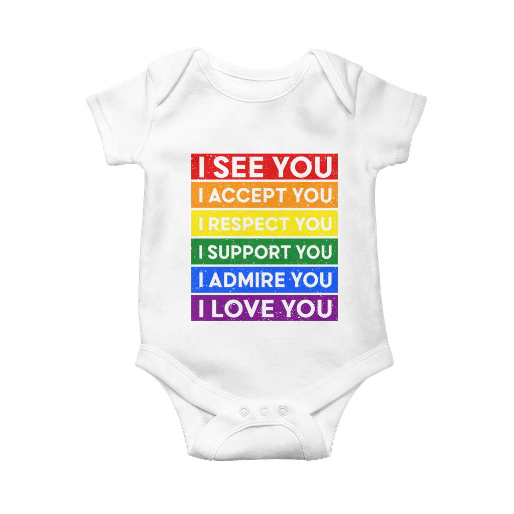 I See Accept Respect Support Admire Love You Baby Onesie LGBT Ally Pride Graphic